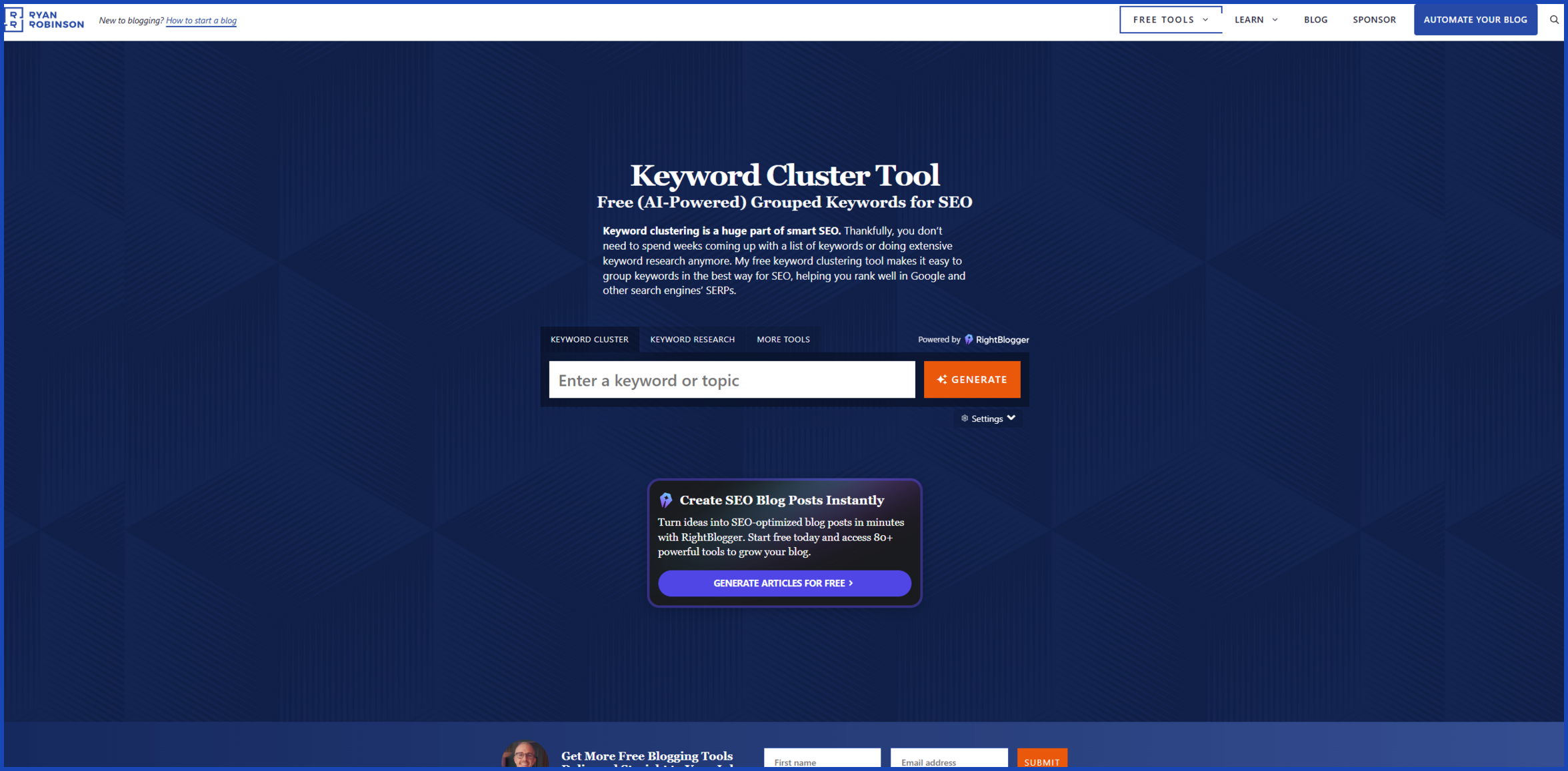 RyRob Free Keyword Cluster Tool